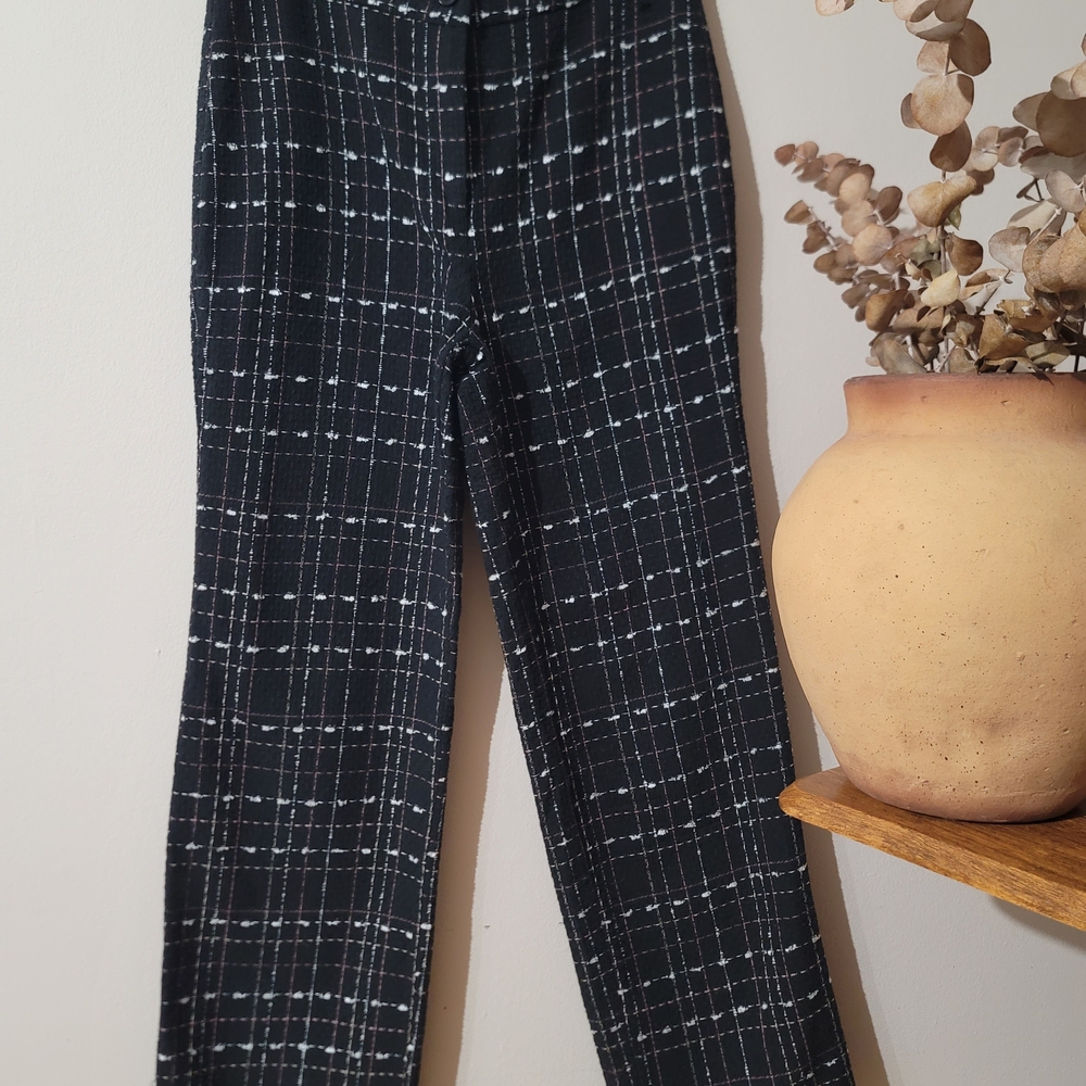 Chic Monochrome Tweed Plaid Wide-Leg Trousers by Trendyol Cotton Blend Sz 40/8